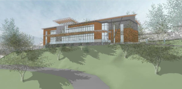 Lord Aeck Sargent rendering of the new academic building viewed from the Warren Wilson College Farm.