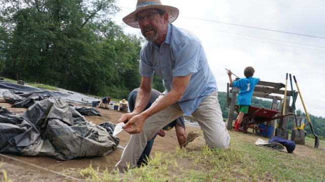 Warren Wilson College professor David Moore excavates a portion of the Berry site.