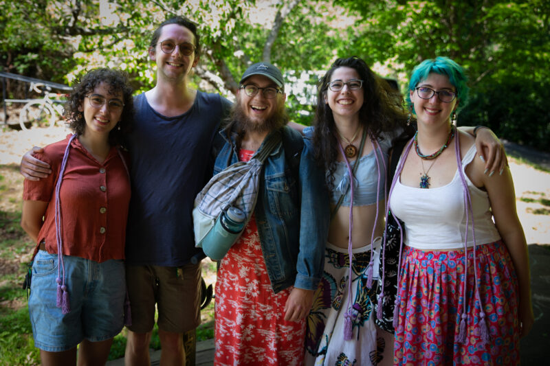 Students pose with their lavender cords at an inaugural Lavender Graduation to honor lesbian, gay, bisexual, transgender and queer students at Warren Wilson College.